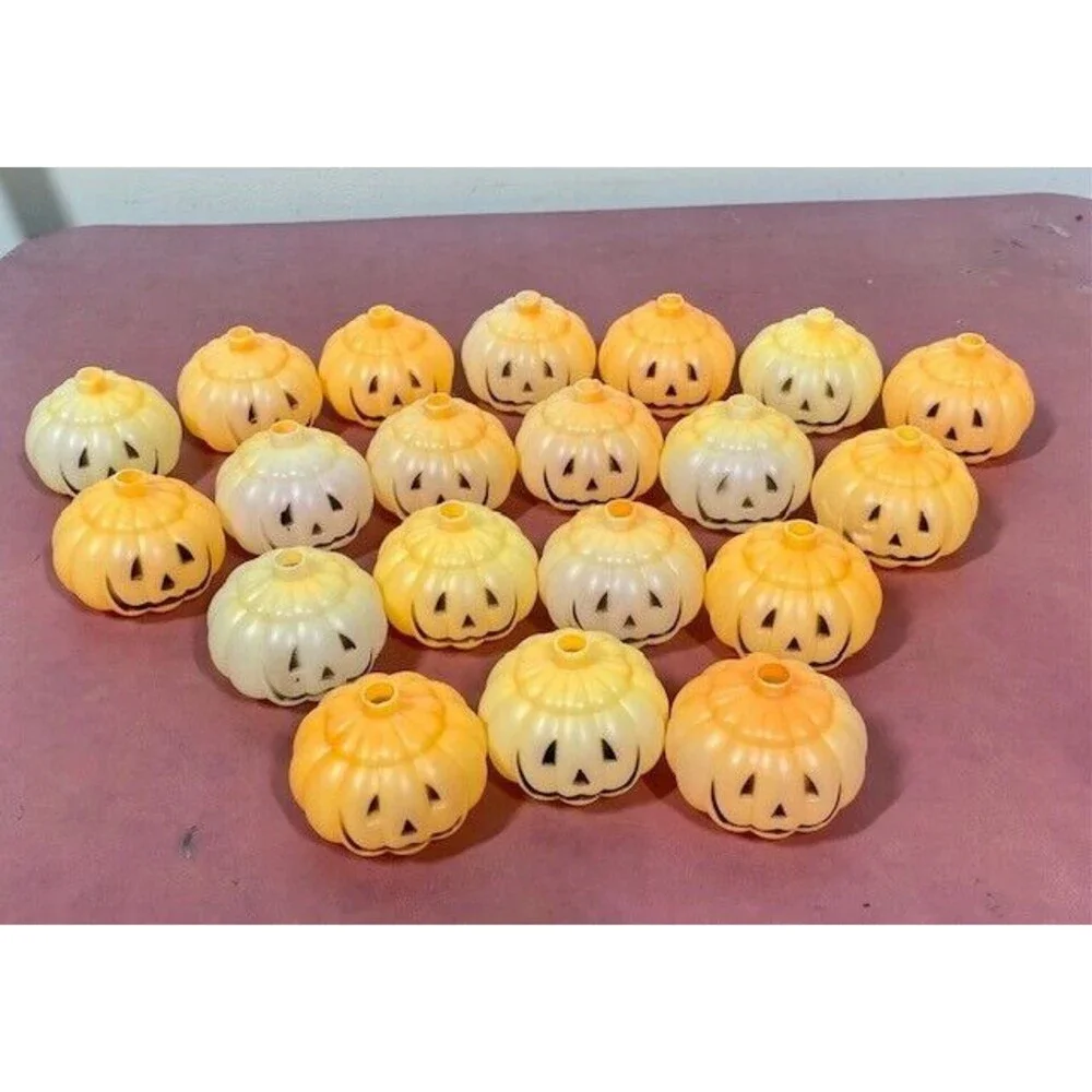 Vtg Blow Mold Plastic Jack O Lantern Pumpkin Replacement Light Covers Set of 20